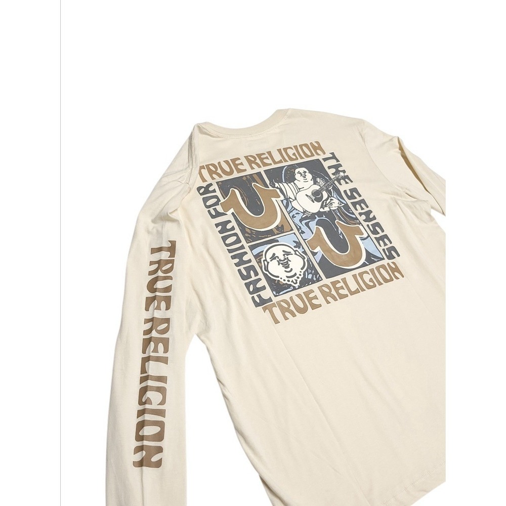 True Religion Men's Tan Graphic Long Sleeve T-Shirt Size L‎ 100% Cotton - Picture 3 of 11